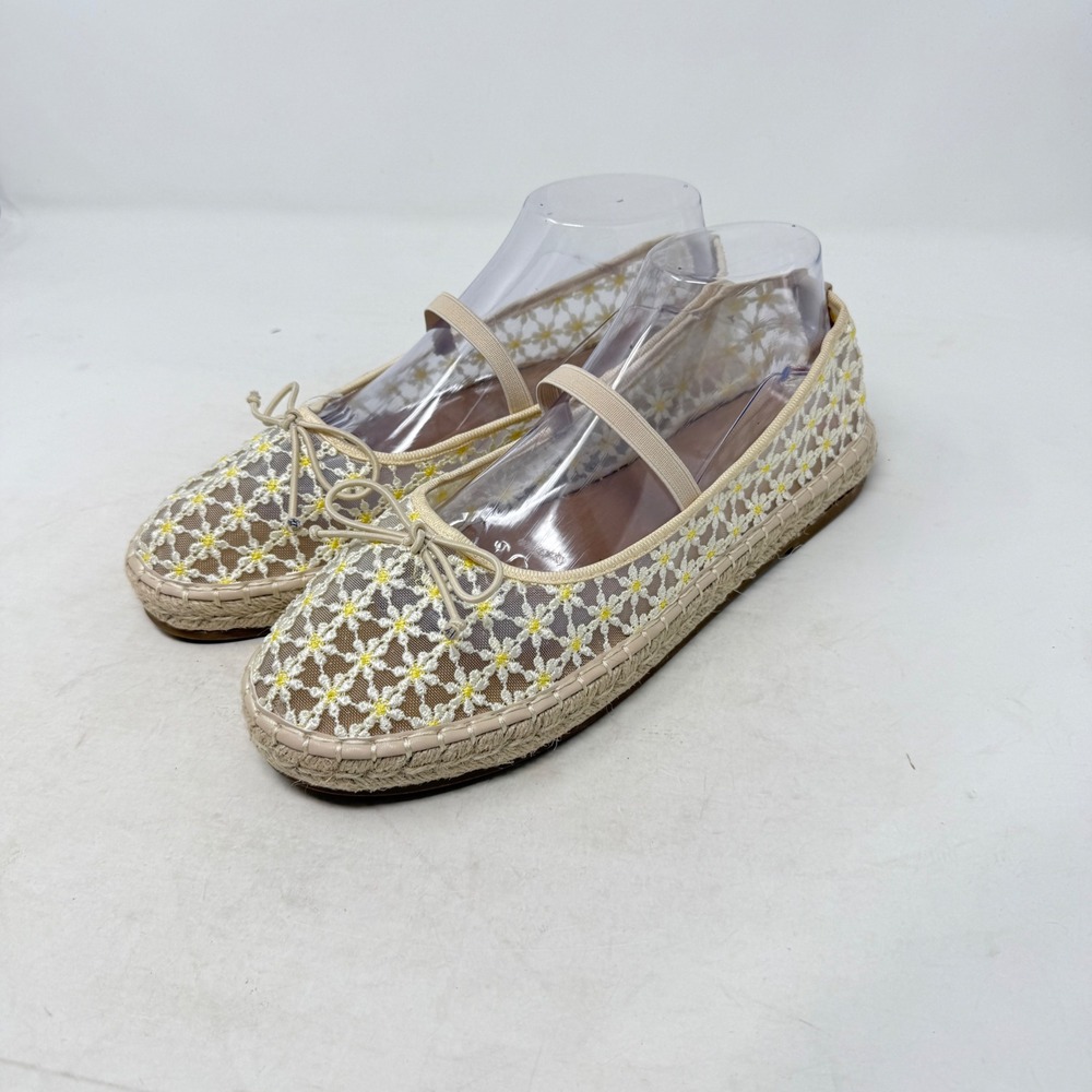 Madden Girl Espadrille Flats Beige 10 Floral Daisy Mesh Mary Jane Summer Boho